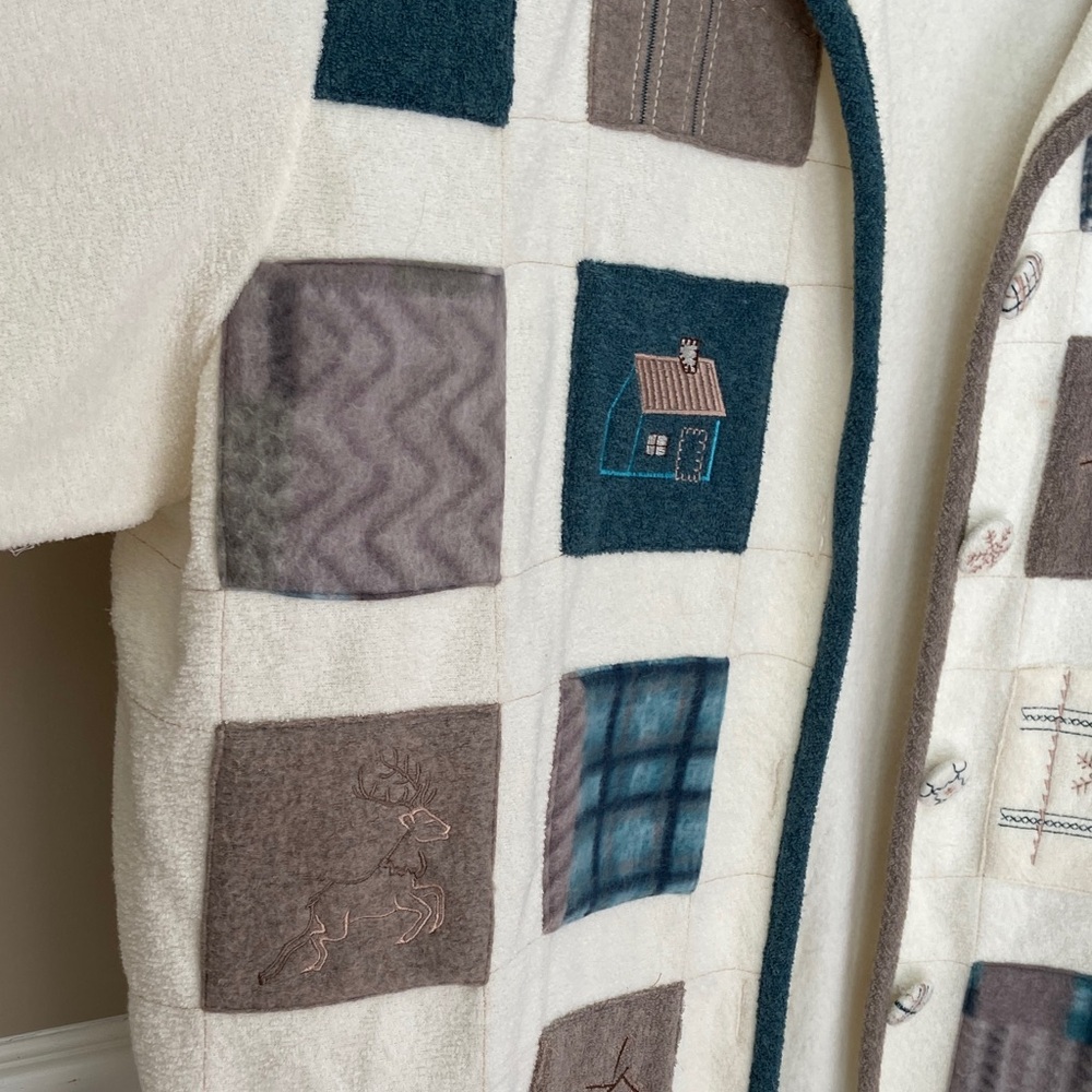 Vintage Teddi Women's Patchwork Teddy Jacket - Cream and Teal- 3X - Picture 3 of 8